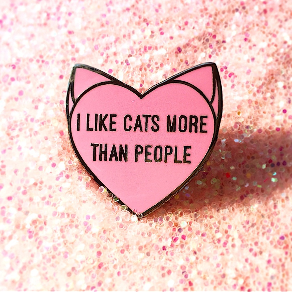I Like Cats More Than People Enamel Pin Cute Heart Cat Lover Kawaii 90s Jacket
